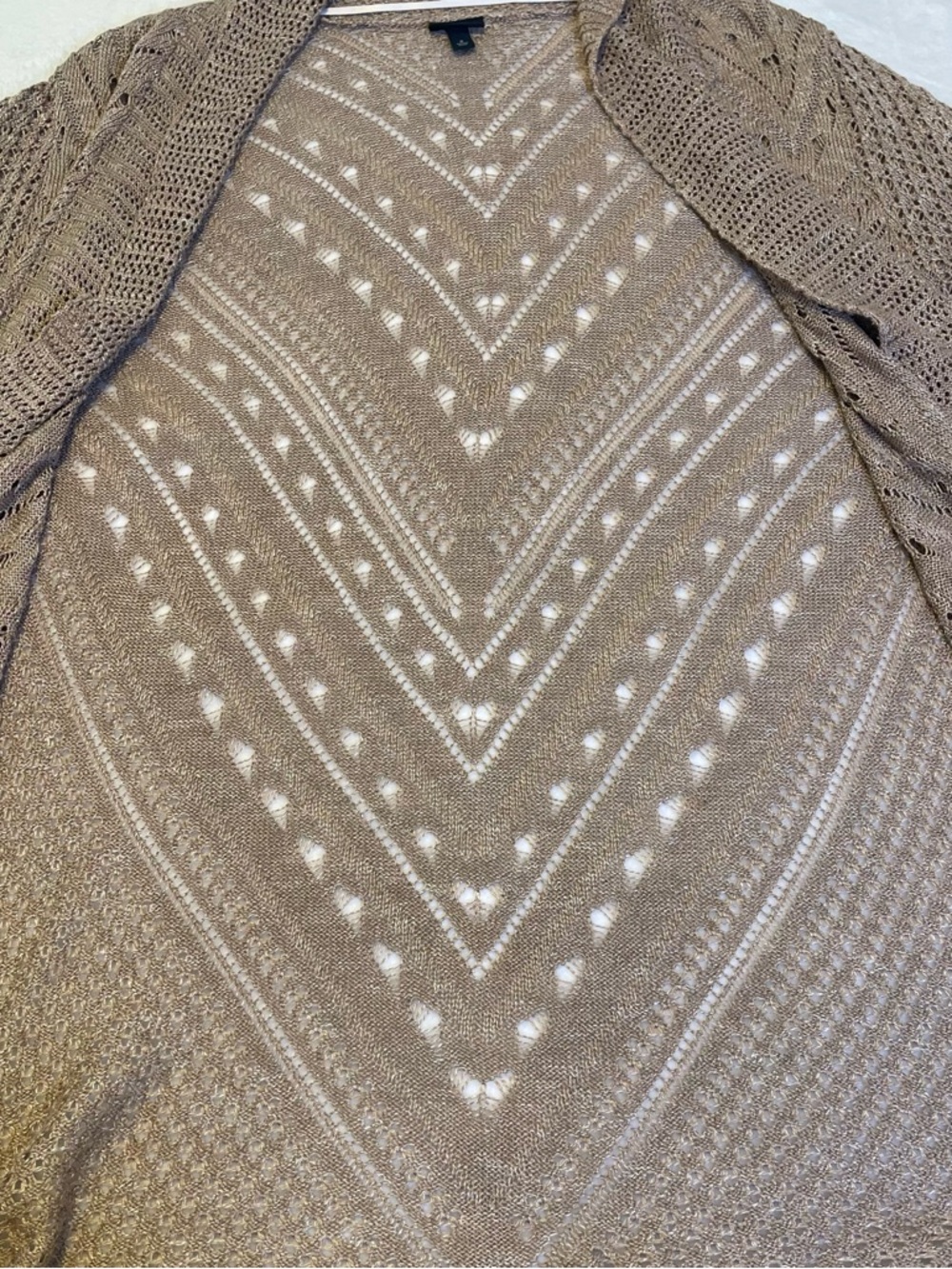 torrid Women’s 18/20 Beige Taupe Oversized Open-Front Knit Cardigan Chevron - Picture 6 of 10